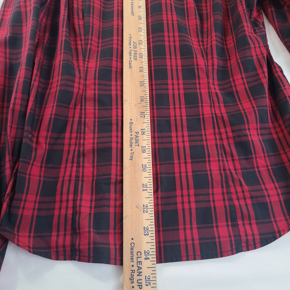 Talbots Stretch Long Sleeve Red Black Plaid Popover Blouse Ruffle Preppy Size 6 - Picture 9 of 9